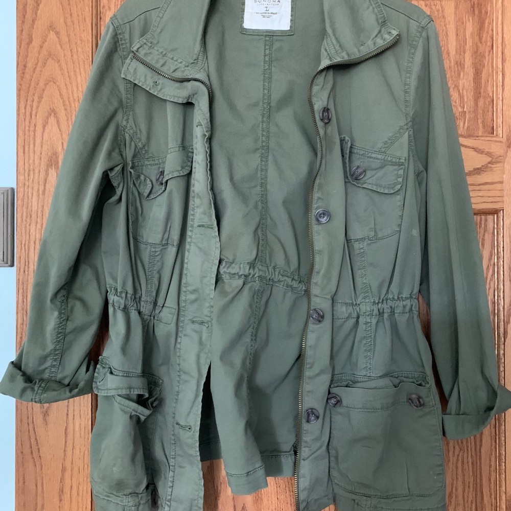 Military style olive green bomber jacket